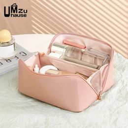 Storage Bags Cosmetic Duffle Bag Leather Large Case Makeup Toiletries Brush Lipstick Zip Big With Pocket Women Travel Trip Organizers