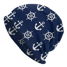 Berets Nautical White And Navy Blue Anchors Wheels Unisex Adult Beanies Caps Knitted Bonnet Hat Warm Hip Hop Outdoor Skullies Hats