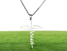 10pclot New Letter JESUS Cross Stainless Steel Pendant Necklaces Women Men Dainty Handwriting Style Charms Choker Party Jewelry G13671009