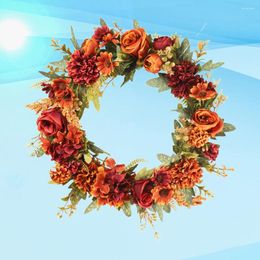 Decorative Flowers 1PC Simulated Rose Wreath Wall Hanging Decor Garland Artificial Pendant