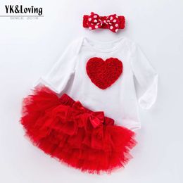 Newborn Apparel Girl Mother's Day Long Sleeved Love Romper Princess Dress Mesh Half Skirt Set