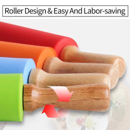 2024 30cm Silicone Rolling Pin Non-Stick Pastry Dough Flour Roller Wooden Handle Pizza Pasta Roller Kitchen Pastry Baking Tool Silicone