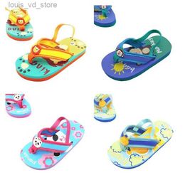 Slipper 2024 Summer Children Cute Cartoon Animal Slippers Beach Shoes Kids Flip Flops Elastic Band Anti-slip Sandals Boys Girls Slippers T240415