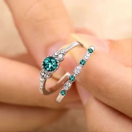 Two Tone Double Set for Women's Rings, Emerald Zircon Ring, Blue Ring