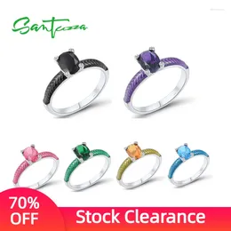 Cluster Rings SANTUZZA Pure 925 Sterling Silver For Women Multicolor Stones White CZ Stackable Ring Trendy Fine Jewelry Handmade Enamel