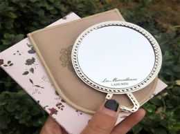 LADUREE Les Merveilleuses miroir de poche hand mirror vintage metal holder pocket cosmetics Makeup mirror with carry bag retail pa1264065