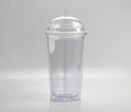 With Double Tumbler 20oz Cups Plastic Straw Plus Acrylic Lid Travel Wall Tumblers Insulated Clear Straw Reusable Dome With Tumbler3942002