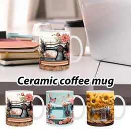 Mugs 350ml Quilters Coffee Mug Portable & Leak-proof Novelty Water Cup 3D Quilting Machine Ceramic Tea Suitable For Birthday Gift