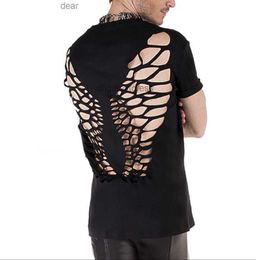 Mens T-Shirts Mens Fashion Short Sleeved Summer Back Butterfly Hollow Out Design Black Tees