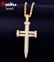 Iced-Out Nail Shape Pendant For Women Men Material Copper Cubic Zircon Gold Color Hip Hop Rock Street Jewelry Bling Charm Pendant3156235