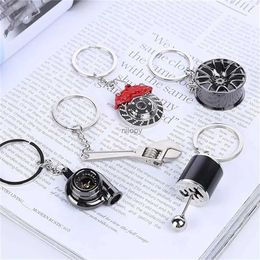 Keychains Lanyards Creative Car Turbo Hub Keychain Metal Auto Shifter Brake Disc Model Keyring for Men Bag Pendant Racing Fans Accessories Gift