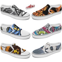 Customised Slip On Casual Shoes Men Women Classic Canvas Sneaker Black White Pink Brown Cyan Red Mens Trainers Outdoor Shoe GAI
