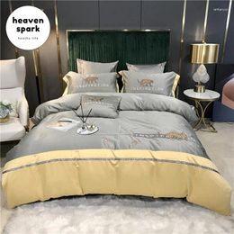 Bedding Sets Luxury Silk & Cotton Leopard Set Embroidery Duvet Cover King Size Bed Sheets And Pillowcases Sabanas Clothes