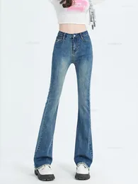 Women's Jeans Spring Skinny High Waist Slim Elastic Flared Pants Plus Length Black Retro Blue Fashion Korean Female Clothing