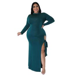 Plus Size Dresses Womens Y Slit Strapless Leggings Dress Fashion High Neck Autumn Long Sleeve For Party 2023 Drop Delivery Apparel Dhx3L