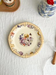 Plates Vintage Style Golden Yellow Noble Atmosphere Butterfly Love Flower European Octagonal Plate Cold Dish Small A