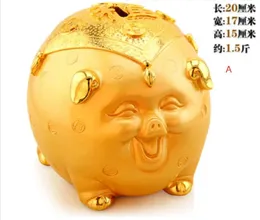 Decorative Figurines Resin Lucky Gold Pig Creative Cute Piggy Bank Office Crafts Decoration
