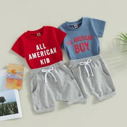 Clothing Sets Fashion Letter Print Baby Boys Clothes Set Summer Short Sleeve T-shirt With Rolled Hem Shorts 2PCS Casual Outfits For Kids