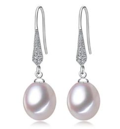 89mm White Pink Purple 100 Natural Freshwater Pearl Drop Earrings 925 Silver Zircon Jewelry for Women8274029