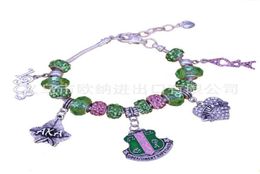 AkA Pink Green Gold Charms Bracelet Alpha Kap Alpha Sorority Gold Jewelry Beads Bracelet Bangle6281669