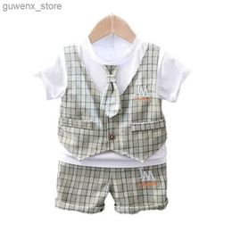 Clothing Sets New Summer Baby Boys Clothes Suit Children Casual Plaid T-Shirt Shorts 2Pcs/Sets Toddler Costume Infant Outfits Kids Tracksuits Y240415Y24041773GW