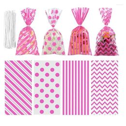 Gift Wrap 60pcs Plastic Striped Polka Dot Candy Bag Cellophane Bags Party Holiday OPP Cookie Pouch With Ties