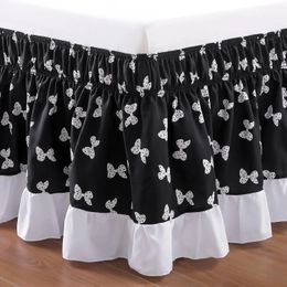Elegant Stylish Butterfly Pattern Printed Queen Size 14 Inch Drop Bed Skirt with Elastic Wrap Around Ruffle Pleated Bedding 240415