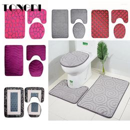 Bath Mats TONGDI Bathroom Carpet Toilet Set 3D Geometric Pattern Velvet Soft Shower Elastic Absorbent Sop Non-slip Decoration For