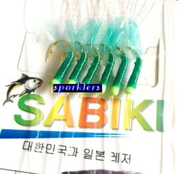 Luminous Sabiki Fishing Lure Rigs Bait Jigs Green Fish Skin With Golden hooks size 615 Fishing Tackle96549512821784