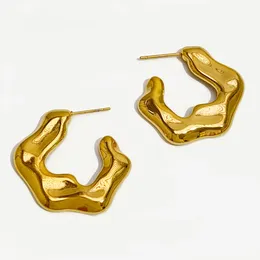 Hoop Earrings Peri'sbox Statement Gold Pvd Plated Chunky Big Irregular Women Stainless Steel Water Resistant Jewellery Wholesale