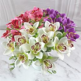 Decorative Flowers 3pcs Cloth Cattleya Butterfly Artificial Flower Bouquet Home Decoration Real Touch Orchid Fake For Wedding Decorations