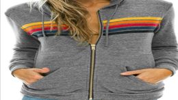 Women039s Hoodies Sweatshirts Women Fashion Hoodie Oversized Rainbow Stripe Long Sleeve Sweatshirt Zipper Pocket Coat Jacket 7039347