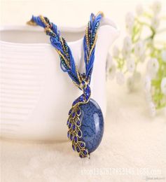 New Design Fashion Jewellery Retro Craft Antique Bronze Plated Milet Chain Bohemian Cute Crystal Peacock Pendant Necklace241Q9875730