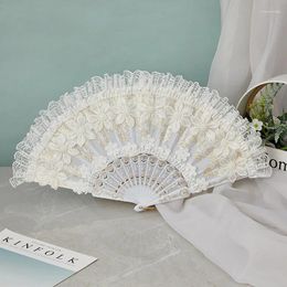 Decorative Figurines White Lolita Lace Hand Fan For Party Wedding Bride Decoration With Imitation Pearls DIY Handmade Fashion Po Prop