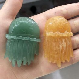 Decorative Figurines Natural Crystal Jellyfish Carving Ornaments Collect Crafts Gifts Desk Wedding Centerpiece Home Decor Room 1pcs