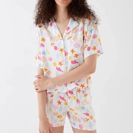 Women's Tracksuits Hirigin Women 2 Piece Pyjama Set Cute Ocean Print Button T-Shirt And Elastic Shorts For Loungewear Soft Sleepwear