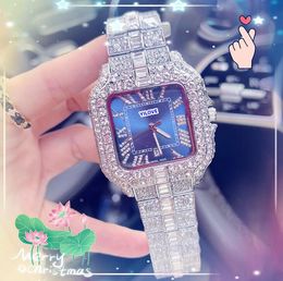 Shiny Starry Men's Chronograph Watch Day Date Full Diamonds Ring Bezel Clock Quartz Movement Square Roman Tank Three Stiches Rose Gold Silver Wristwatch Gifts