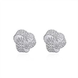 Charm 925 Sterling Silver Plated Love Knot Stud Earrings for Ladies Women 12mm Diameter High Polish9854621