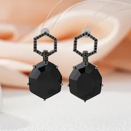 Dangle Earrings SENYU 2024 Winter Banqquet Dress Black CZ Stone Jewellery Bright Big Geometry Crystal Party For Wedding Bridal Earring