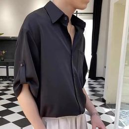 Men's Casual Shirts Men Regular Fit Top Solid Colour Stylish Summer Shirt With Lapel Collar Cufflink Detailing For A