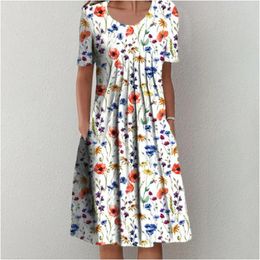 Fall Womens Elegant Large Swing Dress Casual Printed Round Neck Short Sleeve For Women