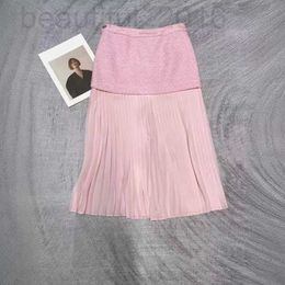 Basic & Casual Dresses designer Zhi 24 Early Spring New Product Fashionable and Elegant Style Splicing A-line High Waist Slim Pressed pleated Mid length Skirt LXNK