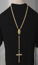 Men Luxury Long Necklace Gold Silver Full Iced Out Rhinestones Jesus Face With Big Pendant Necklace Rosary Punk Jewelry6446836