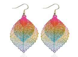 Fashion Luxury Boho Double Colour Leaf Dangle Earrings Big Pink Rainbow Leaves Long Tassels Drop Earring For Women Jewelry5338018