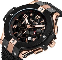 MEGIR Brand Men Watch Quartz Gold Rubber Band 3ATM Water Resistant Chronograph Mens Wrist 2202258201841