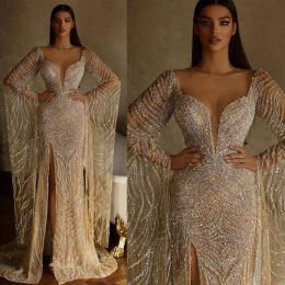 Saudi Arabia 2024 Haute Couture Mermaid Wedding Dress Illusion High Split Bridal Gowns Bride Princess Celebrity Beads Sequins Robes