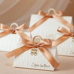 Gift Wrap 2PCS Portable Wedding Candy Box Packaging Bow Paper Triangle Chocolates Friends