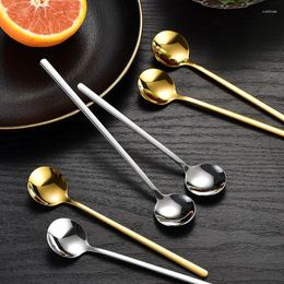 Coffee Scoops 304 Stainless Steel Stirring Spoon Creative Titanium Gold Long Handle Mug Honey Dessert Small Round