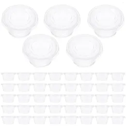Take Out Containers 100 Pcs Takeaway Sauce Cup Clear Plastic Condiment Tray Makeup Small Plate Disposable Cups Lid Food