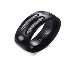 Fashion Mens Titanium Rings for Wedding Bands Black Pure Titanium Steel Rings Drop2637354